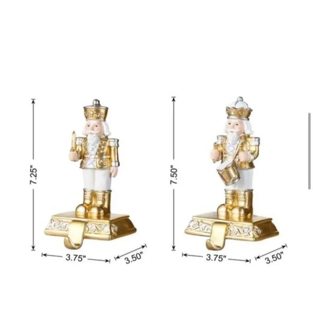 Nutcracker Christmas Stocking Holders, Set of 2 Gold and White